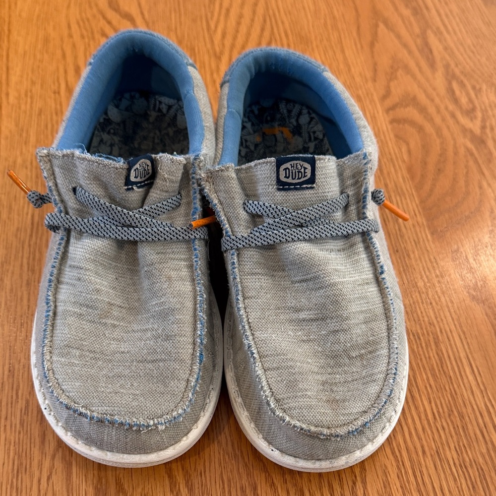 Hey Dude Kids Gray Moccasins with Blue Trim